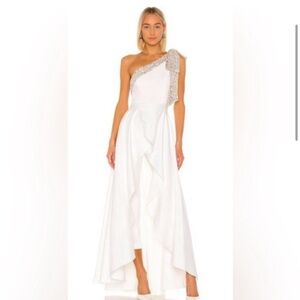 Elegant One-Shoulder White Dress with Silver Accent